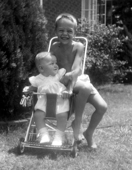Billy Windsor and Wendy Windsor in a stroller in 1954.